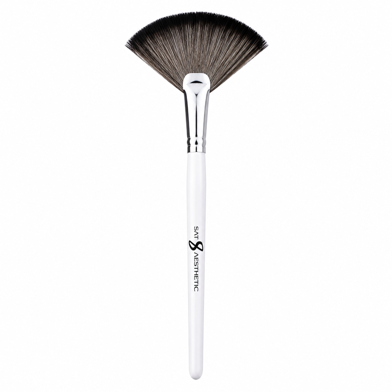 White & Gray Premium Highlighter Fan Brush – Luxury Professional Makeup Brush